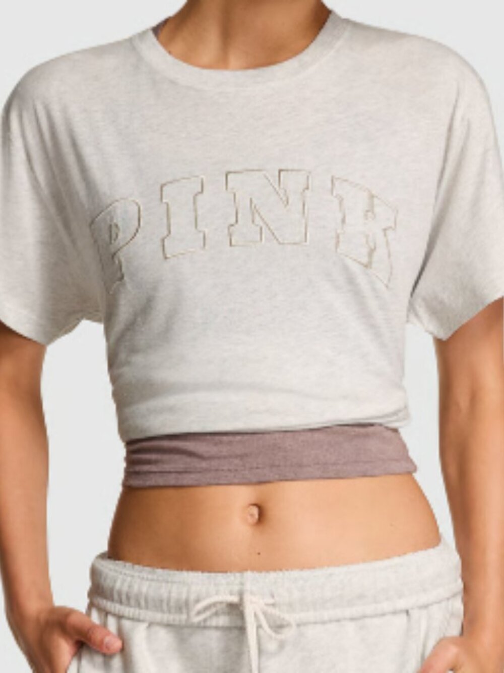 PINK Victoria's Secret Light Heather Gray Short-Sleeve Tee with Outline Logo